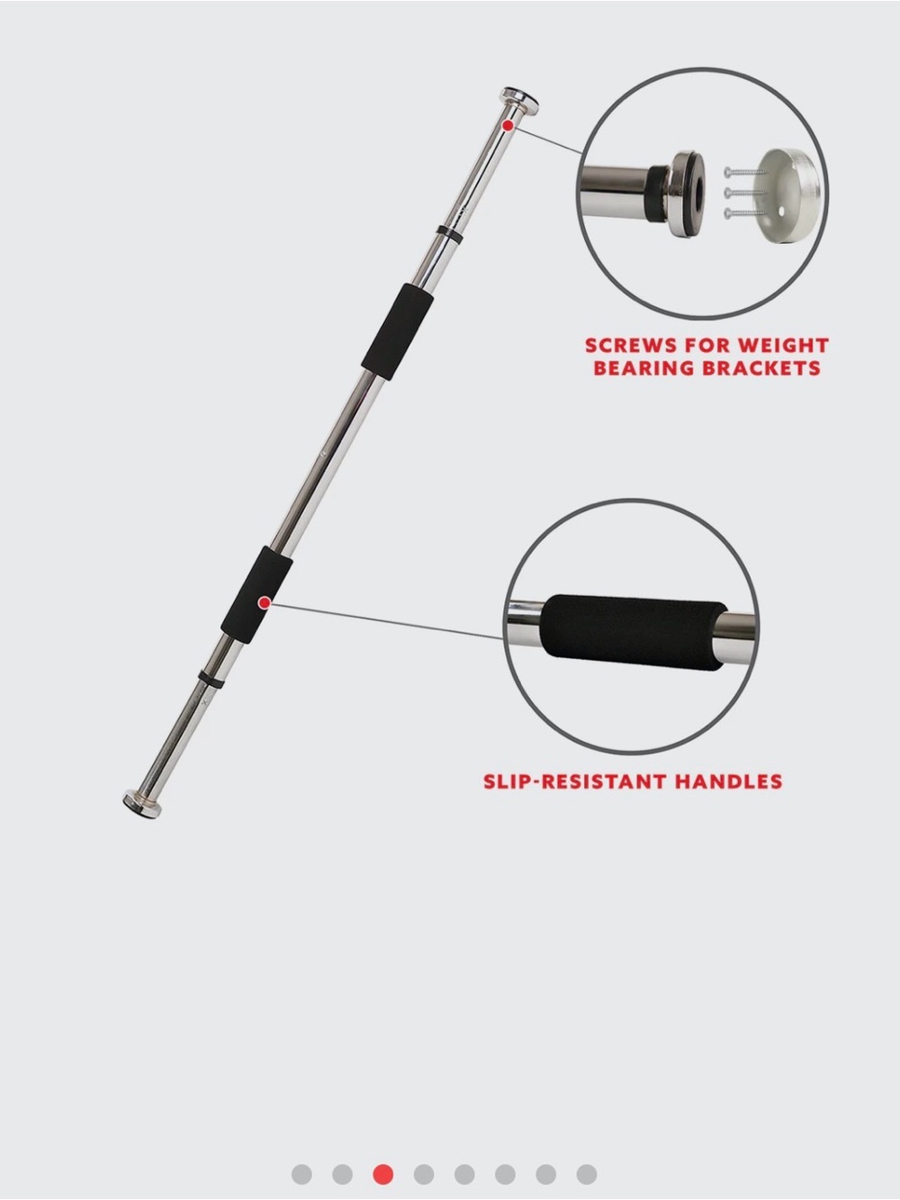 Adjustable Chrome Tension Pull-Up Bar with Black Foam Handles